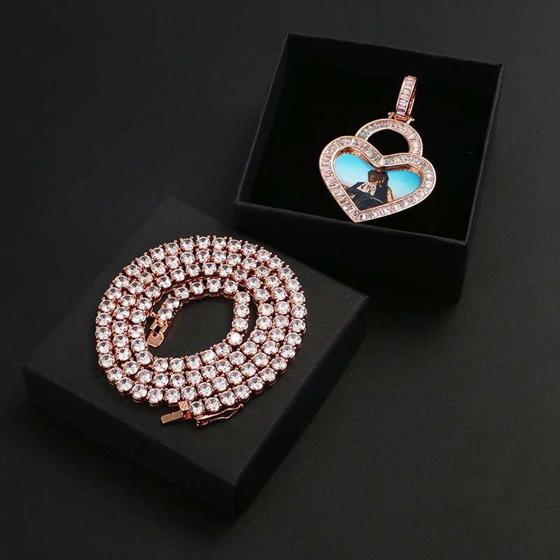 Custom Heart Pendant Necklace – Baguette CZ Photo Jewelry for Him & Her - Image 5