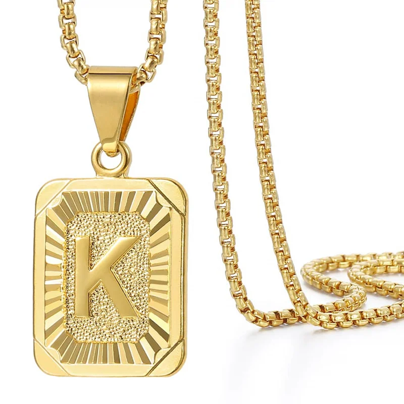 Personalized Gold Initial Letter Necklace – Stainless Steel Box Chain for Couples - Image 2
