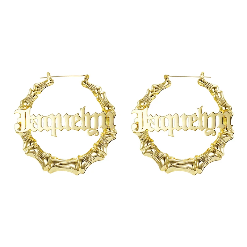 2020 Stainless Steel Bamboo Hoop Earrings Custom Name Statement Jewelry - Image 7