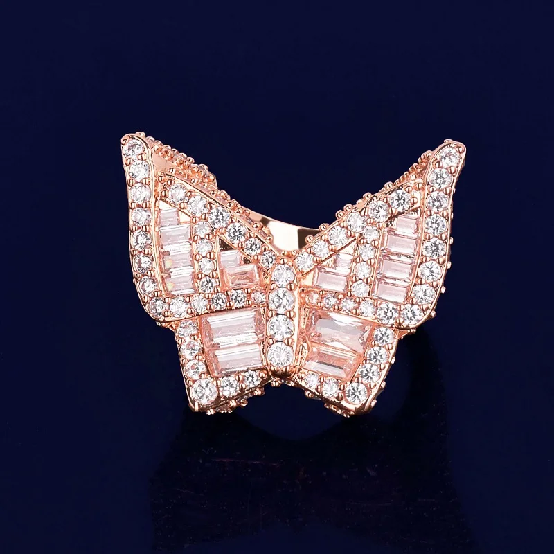 Bubble Letter Butterfly Ring – Iced Out CZ, Gold Plated Hip Hop Jewelry - Image 9