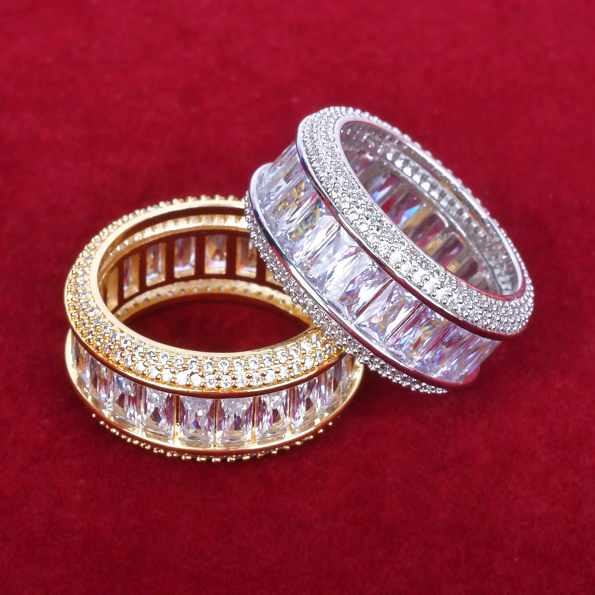 Bling Baguette Zircon Men's Ring 18K Gold-Plated Copper Hip Hop Fashion - Image 4