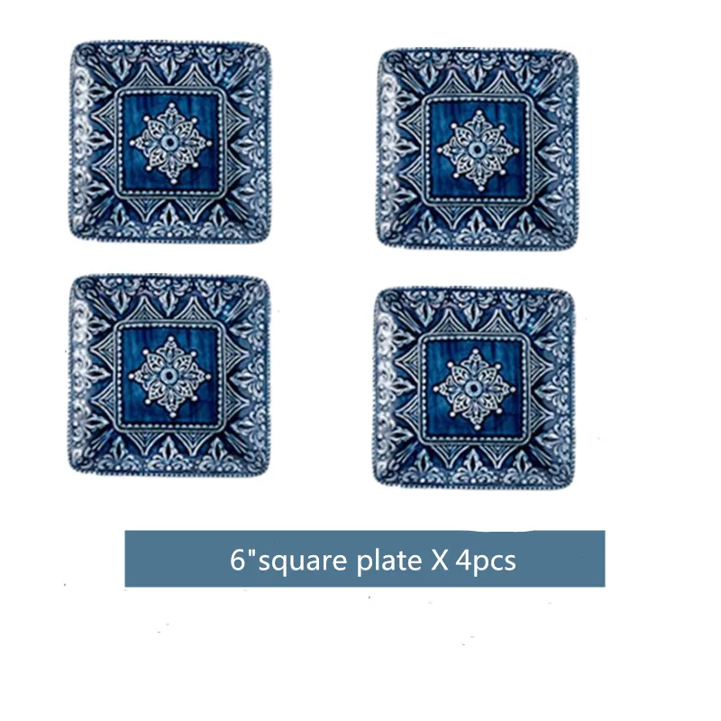 Blue Retro Relief Ceramic Tableware Dishes Set Porcelain Western Dinner Plates Dinnerware Steak Dish Dessert Noodle Bowl Cup - Image 10