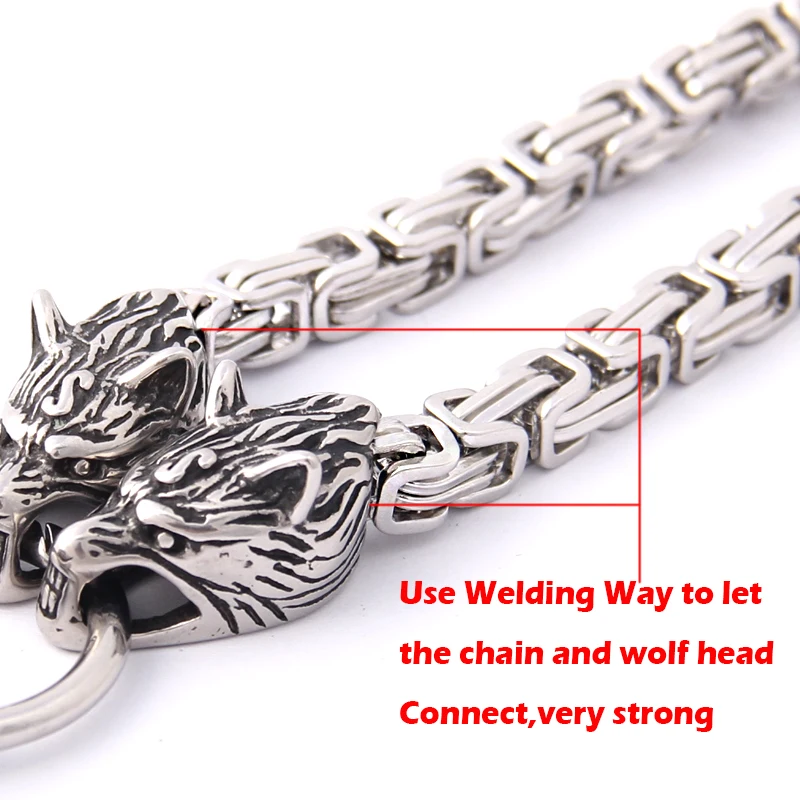 Viking Thor Hammer Pendant Titanium Steel Wolf Head Chain Retro Viking Jewelry - Image 5