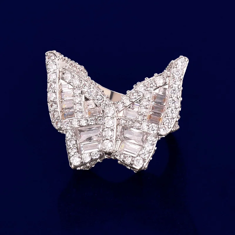 Bubble Letter Butterfly Ring – Iced Out CZ, Gold Plated Hip Hop Jewelry - Image 7