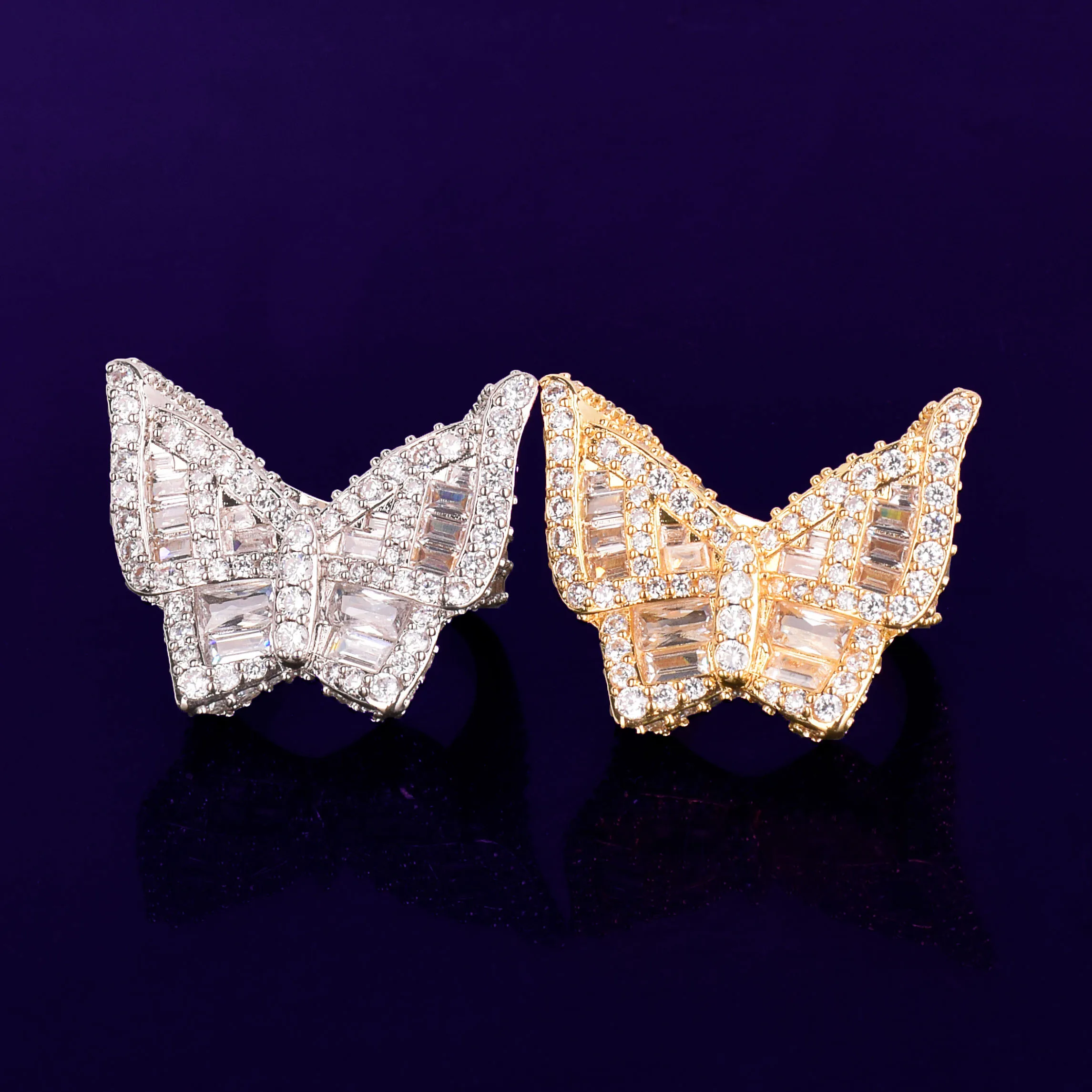Bubble Letter Butterfly Ring – Iced Out CZ, Gold Plated Hip Hop Jewelry - Image 4