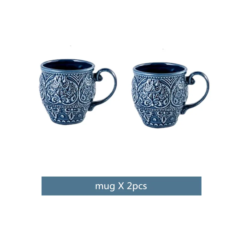 Blue Retro Relief Ceramic Tableware Dishes Set Porcelain Western Dinner Plates Dinnerware Steak Dish Dessert Noodle Bowl Cup - Image 7