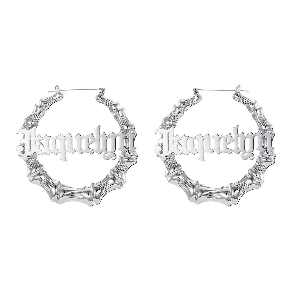 2020 Stainless Steel Bamboo Hoop Earrings Custom Name Statement Jewelry - Image 9
