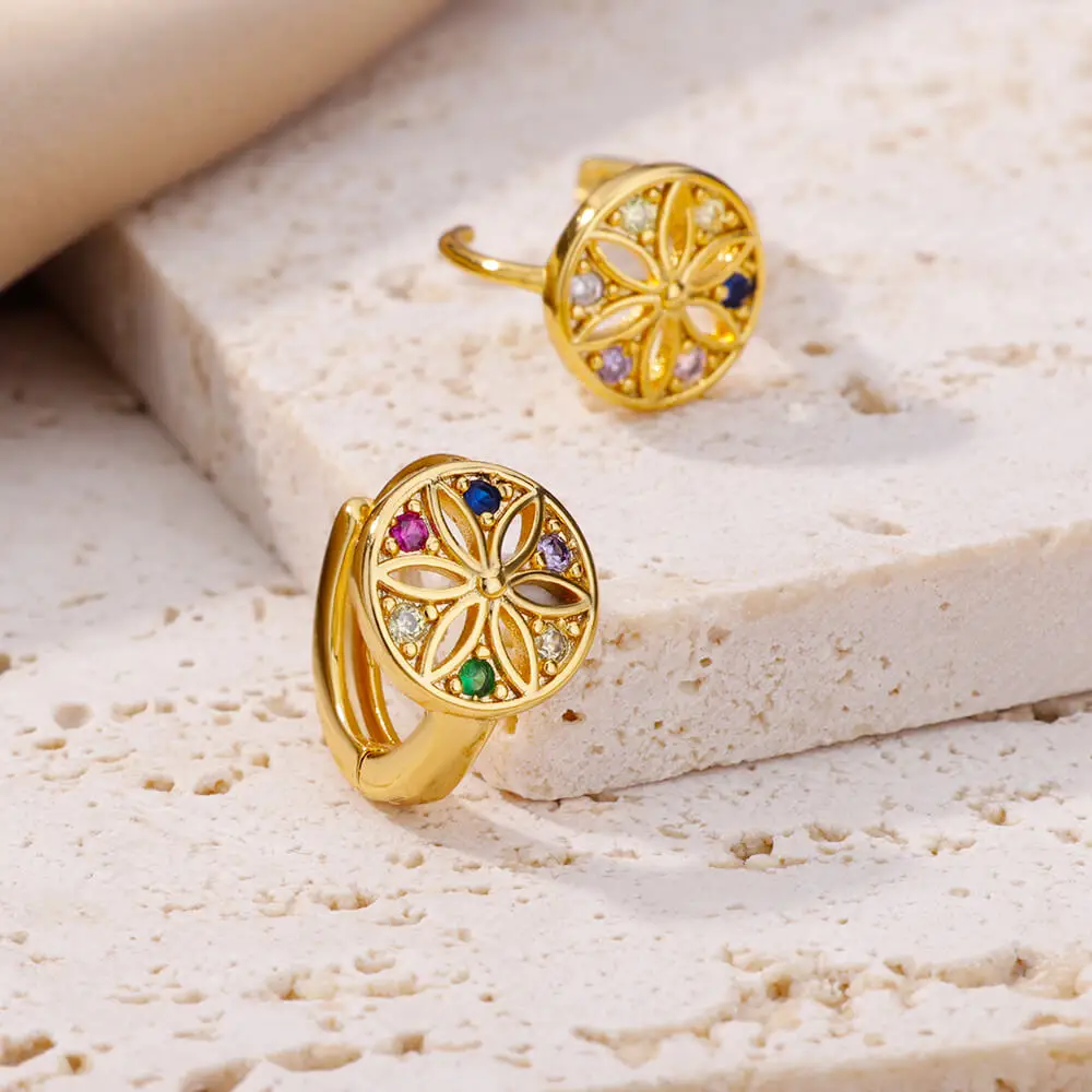 2024 Trending Zircon Colored Flower Hoop Earrings Stainless Steel Luxury Jewelry for Women - Image 4