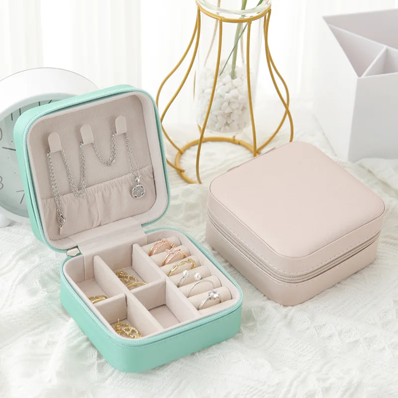Portable Mini Jewelry Storage Box Travel Home Earrings Necklace Ring Display Case