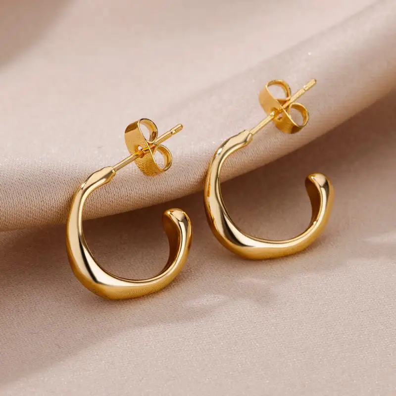 Stainless Steel Gold Hoop & Stud Earrings Set – Women's Aesthetic Jewelry