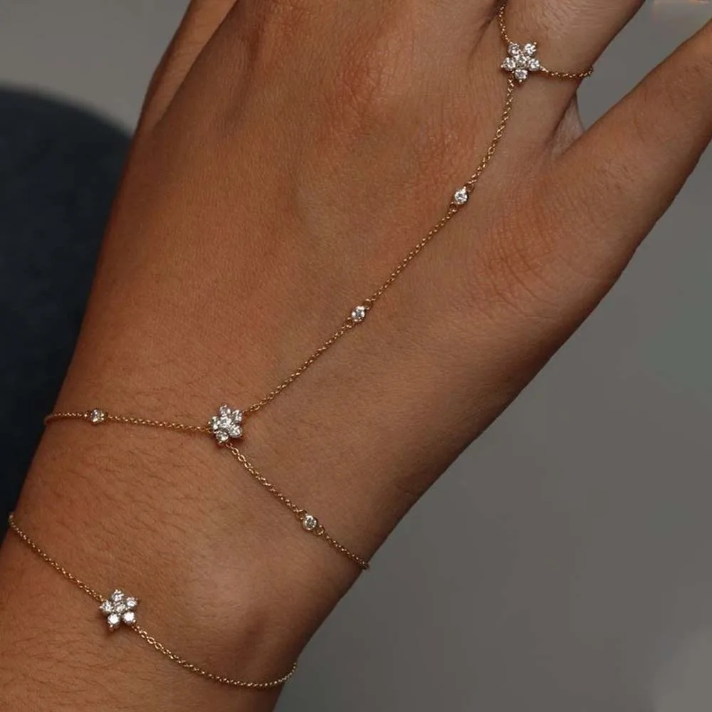 Stonefans Adjustable Flower Bracelet for Women Dainty Crystal Hand Chain Jewelry - Image 2