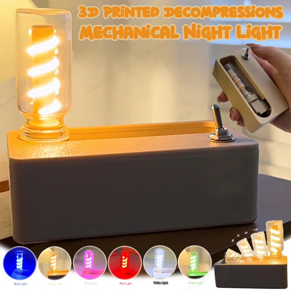 3D Printed Mechanical Night Light – Press Lever Fidget Lamp for Camping