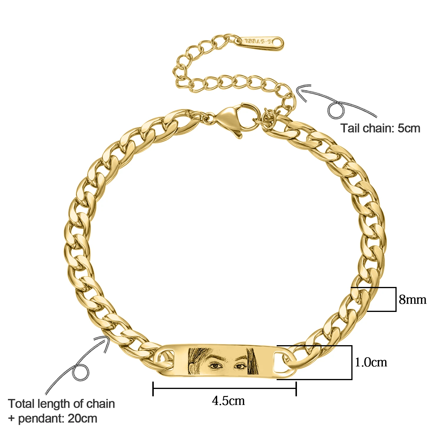 Personalized Eye Photo Bracelet Custom Engraved Drawing Jewelry Couple Pendant Gift - Image 3