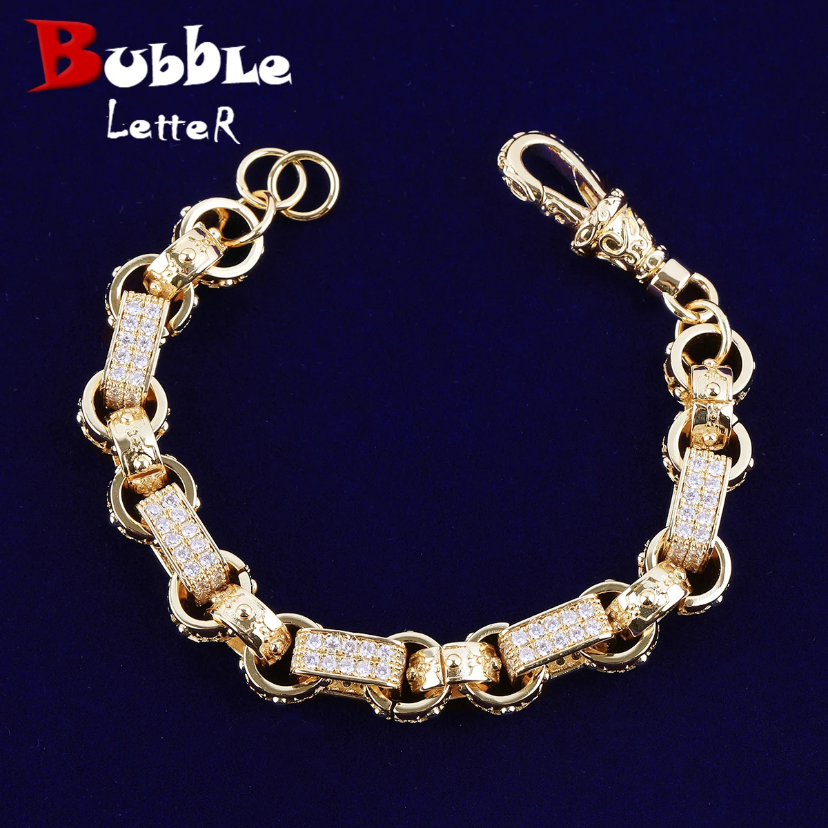 Iced Out Bubble Letter GYSPY Belcher Bracelet Men Hip Hop Jewelry Prong Setting