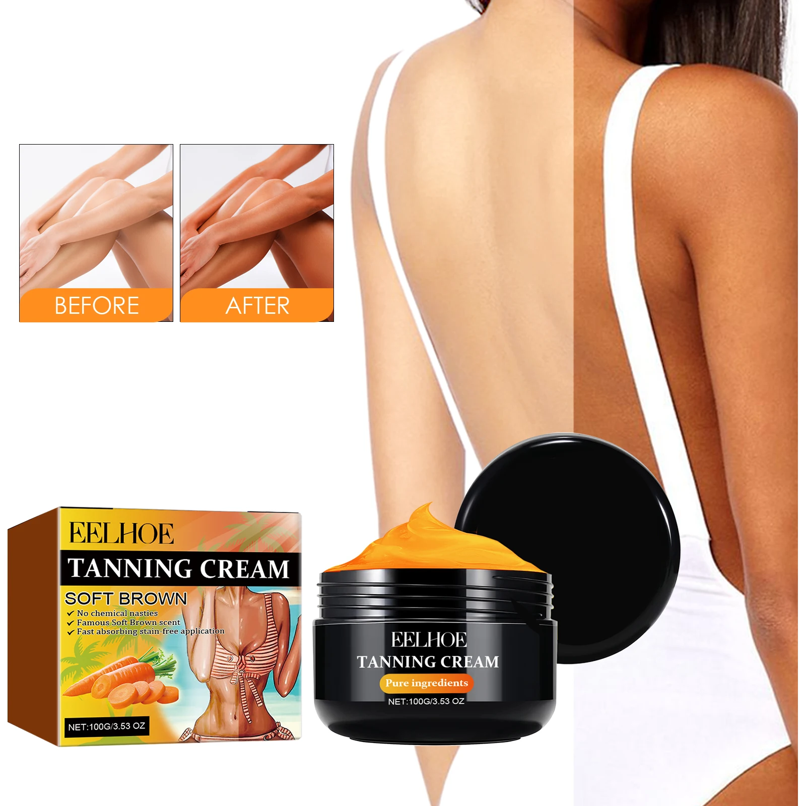 Body Tanning Cream Sunscreen Moisturizer Bronze Glow Suntan Accelerator