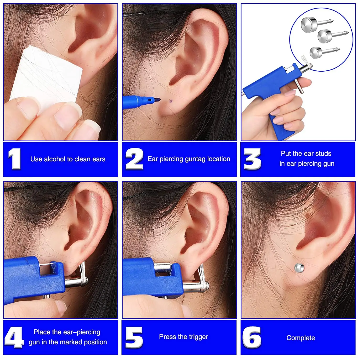 Professional Ear Piercing Gun Tool Set 98pcs Ear Studs Steel Ear Nose Navel Body Piercing - Image 5