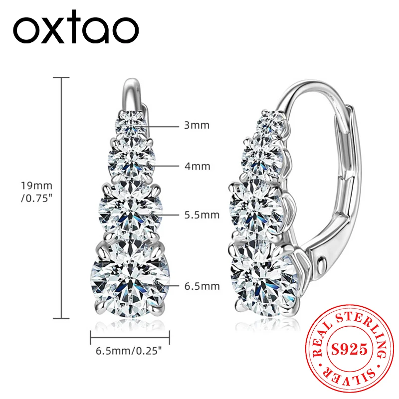 OXTAO 925 Silver Moissanite Hoop Clip Earrings Women Unique Gradient 19cm Jewelry Gift