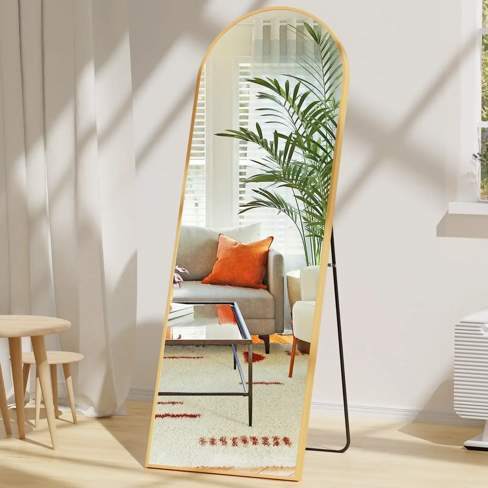 Arched Full Length Mirror 64"x21" Full Body Mirror Rectangle Free Standing Wall Mounted Leaning Hanging Floor Mirrors, Gold