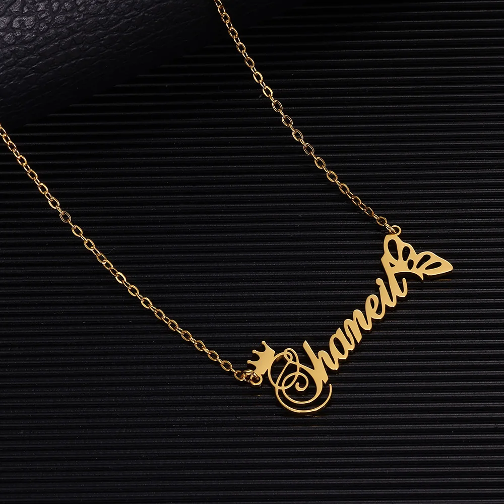 Personalized Butterfly Crown Name Necklace – Custom Stainless Steel Choker - Image 5