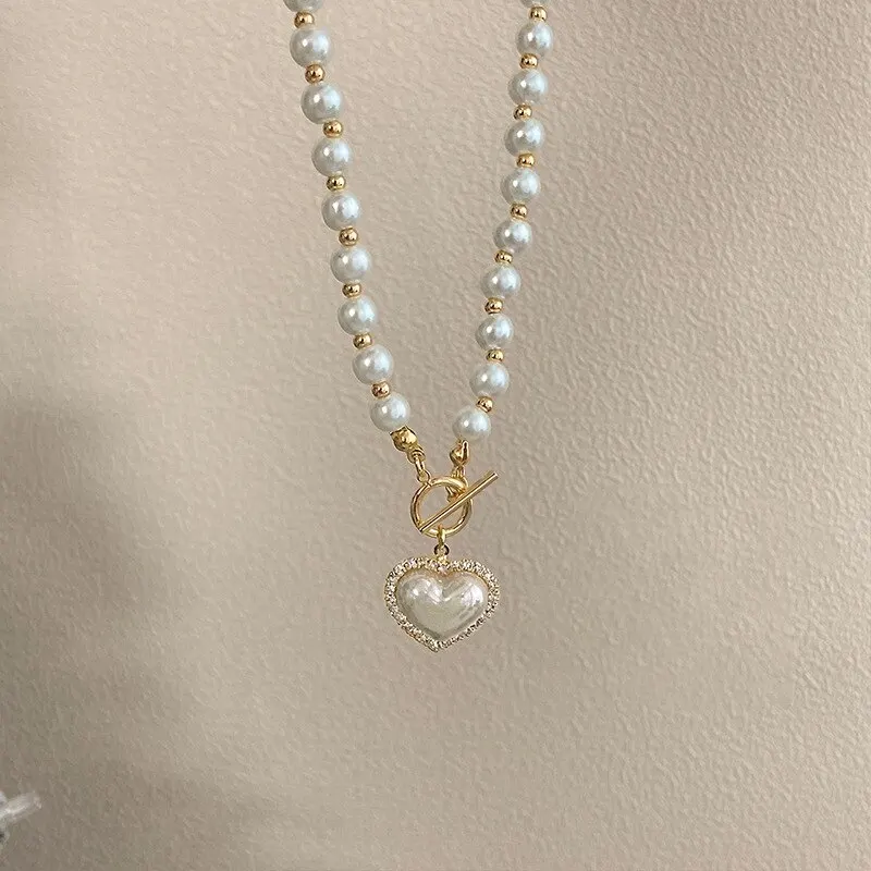 Elegant Pearl Heart Pendant Necklace Luxury Imitation Pearls Chain Korean Jewelry Gift for Women - Image 6