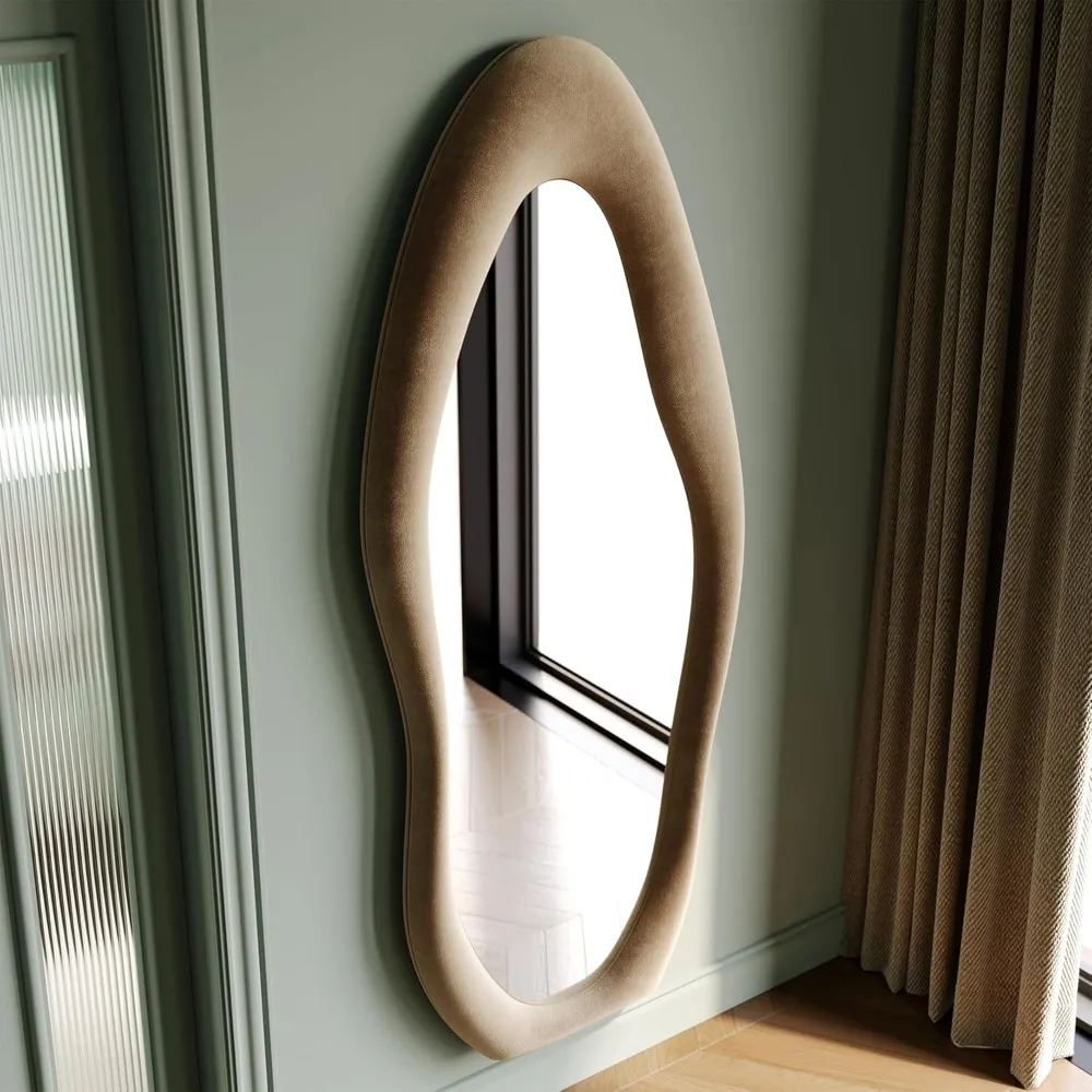 63x24 inch full-length mirror, irregular wave mirror hanging or leaning against the wall in the dressing room/bedroom - Image 3