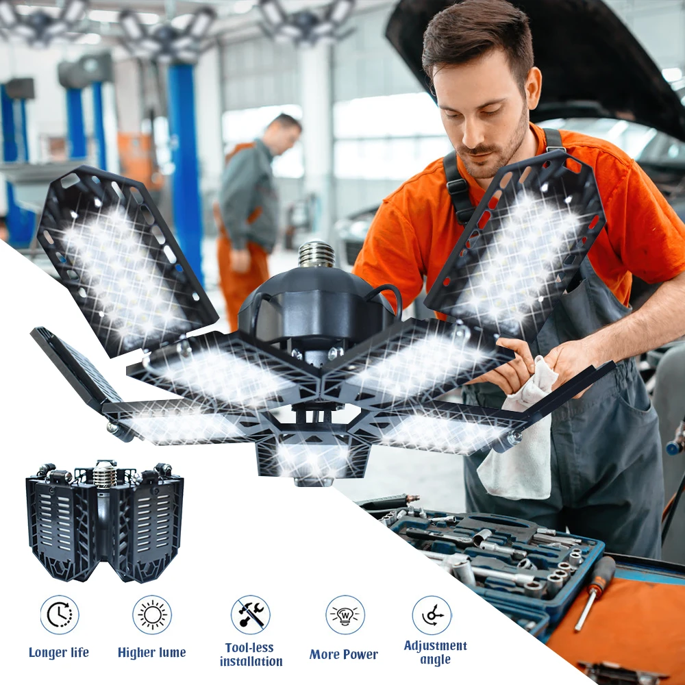 180W E27 LED Garage Light – Foldable 15000LM Ceiling Lamp for Workshop & Home - Image 2