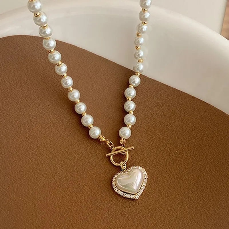 Elegant Pearl Heart Pendant Necklace Luxury Imitation Pearls Chain Korean Jewelry Gift for Women - Image 3
