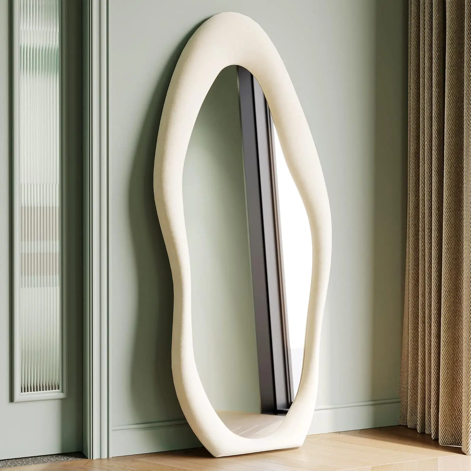 63x24 inch full-length mirror, irregular wave mirror hanging or leaning against the wall in the dressing room/bedroom - Image 11