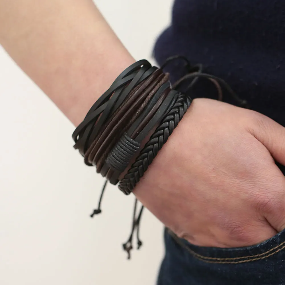 Retro Faux Leather Cuff Bracelet – Adjustable Punk Style Wristband - Image 4