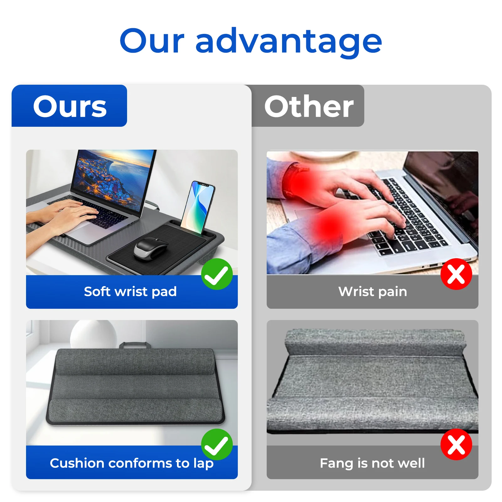 Lap Desk Home Office Pro Mouse Pad and Phone Holder 21.1x12inch Anti-Slip Strip PORTABLE LIGHTWEIGHT for Bed Sofa Couch Travel - Image 3