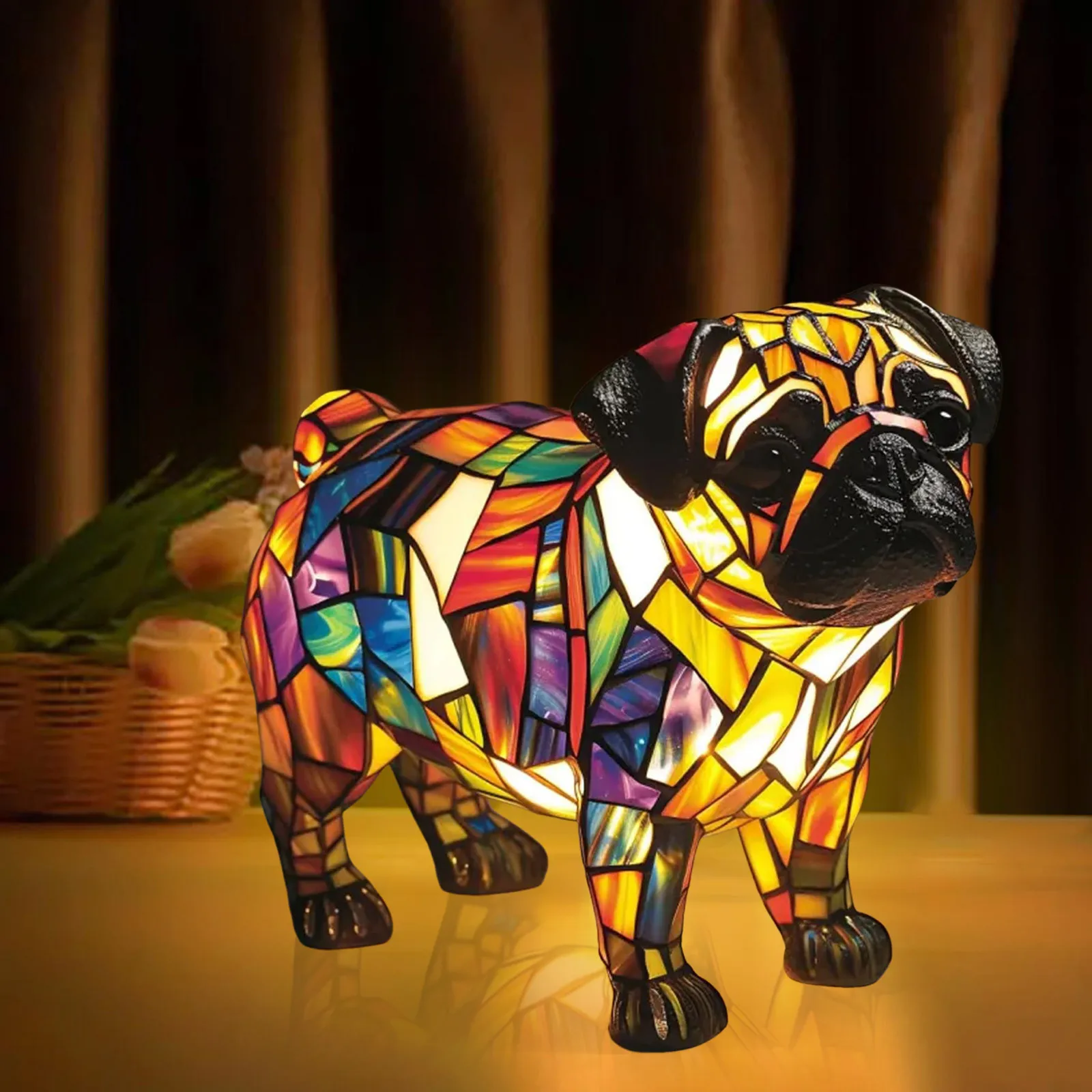 Corgi Lamp And Pug Lamp Dog Series Art Night Light Stained Resin French Tabletop Night Light Cute Pet Dogs Desktop Decorations - Image 8