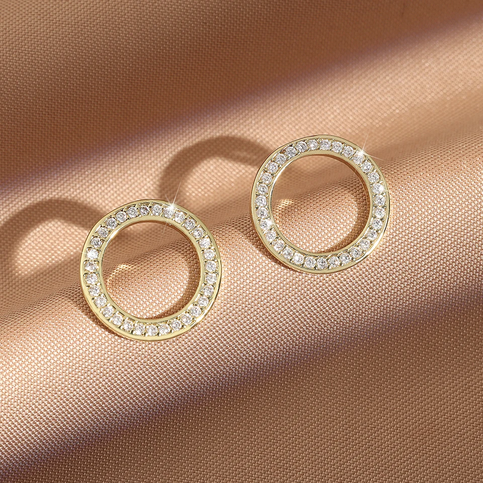 18K Gold Zircon Inlaid Hollow Stud Earrings – Fashion Jewelry for Women & Couples