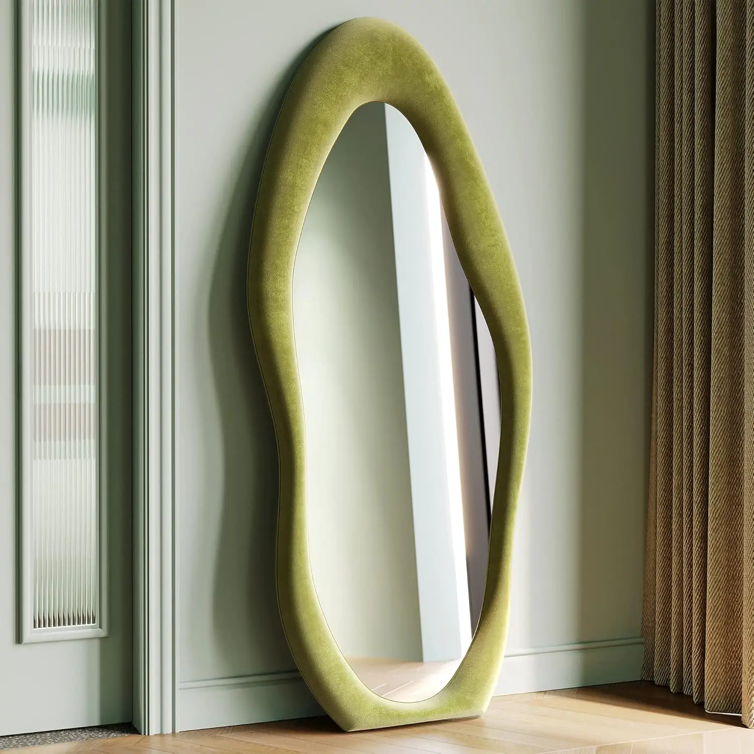 63x24 inch full-length mirror, irregular wave mirror hanging or leaning against the wall in the dressing room/bedroom - Image 9