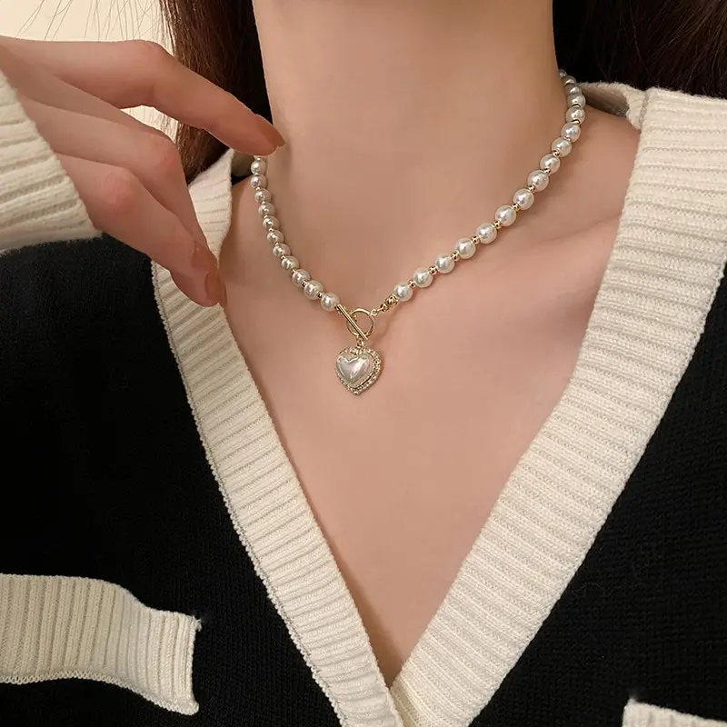 Elegant Pearl Heart Pendant Necklace Luxury Imitation Pearls Chain Korean Jewelry Gift for Women - Image 7