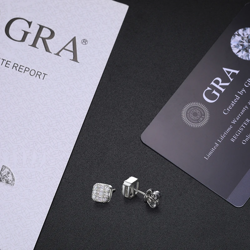 D VVS Moissanite Stud Earrings – S925 Silver, Platinum-Plated, Wedding Jewelry - Image 3