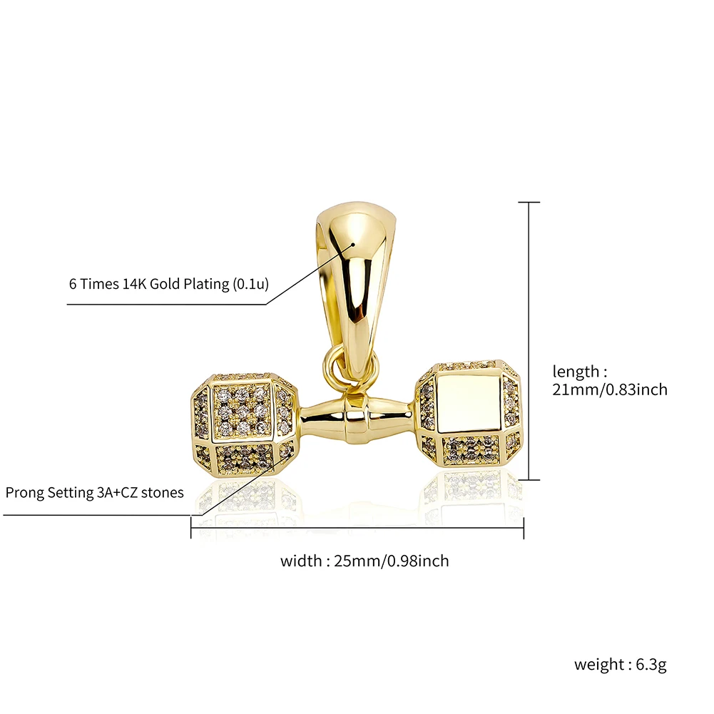 TOPGRILLZ Hip Hop Classic Dumbbell Pendant Necklace – Iced Out Bling Gold-Plated - Image 6