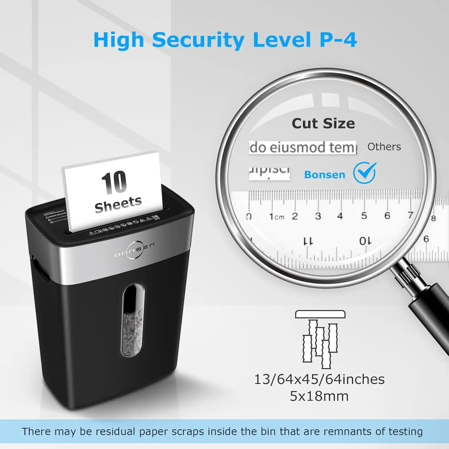 BONSEN 10-Sheet Cross-Cut Home Office Shredder P-4 Security suit for Credit Card,Staples & Clips, Quiet with Jam-Proof&4 Gal Bin - Image 6