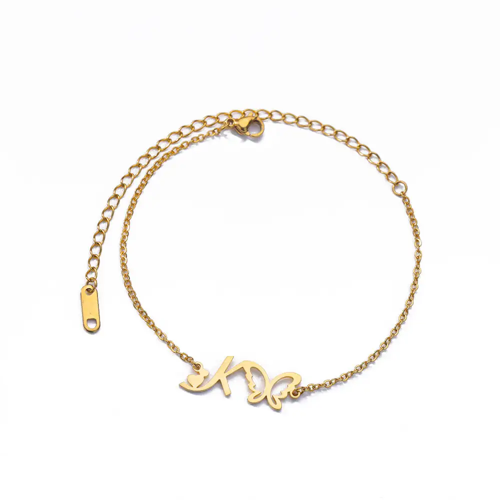 Initial Letter Butterfly Stainless Steel Anklet A-Z Summer Beach Jewelry Gift - Image 9
