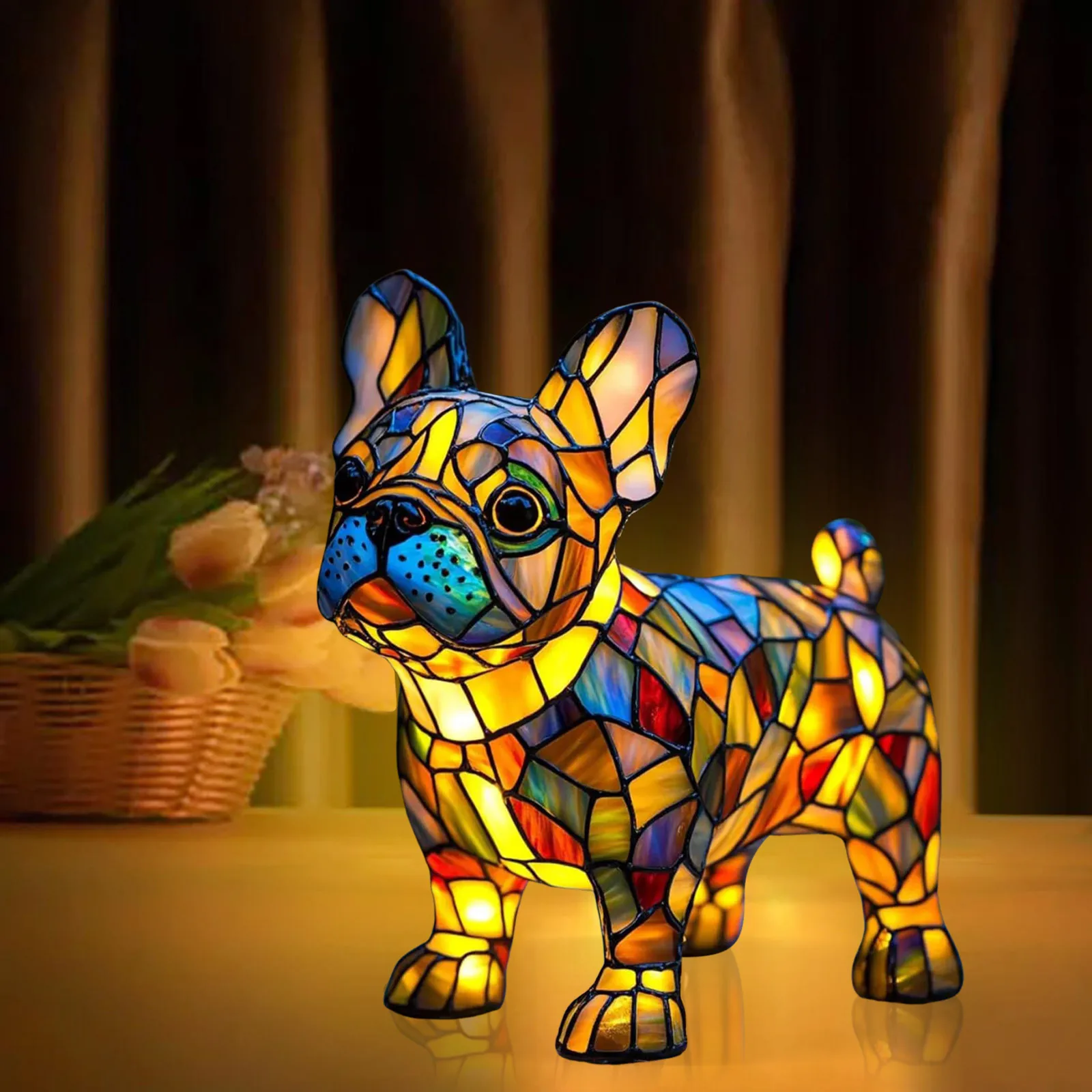 Corgi Lamp And Pug Lamp Dog Series Art Night Light Stained Resin French Tabletop Night Light Cute Pet Dogs Desktop Decorations - Image 7