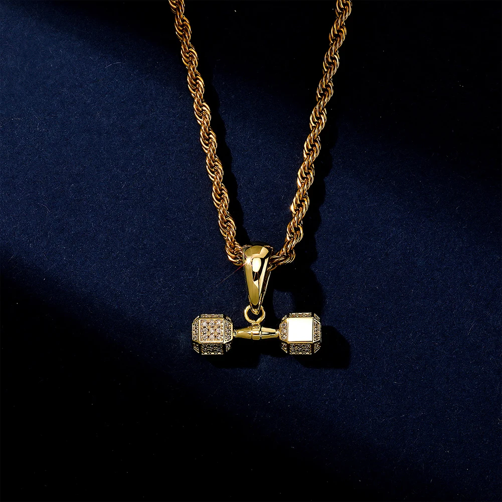 TOPGRILLZ Hip Hop Classic Dumbbell Pendant Necklace – Iced Out Bling Gold-Plated - Image 4