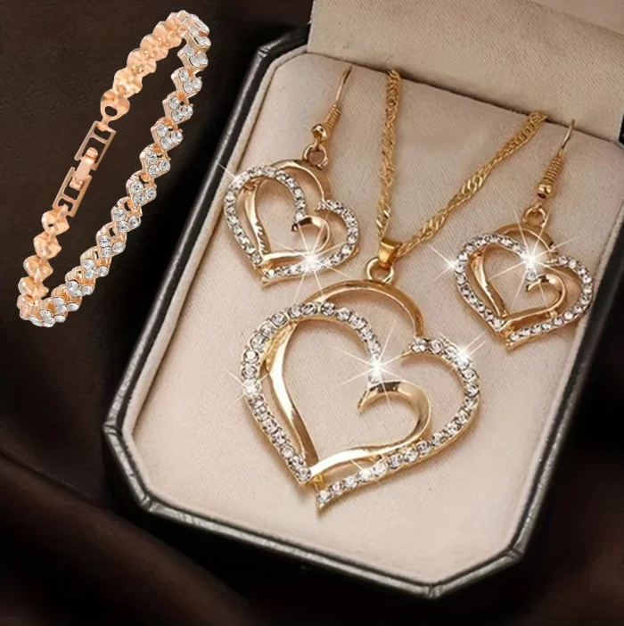 3pcs Heart-Shaped Jewelry Set Earrings Pendant Necklace Women Rhinestone Fashion Jewelry - Image 7