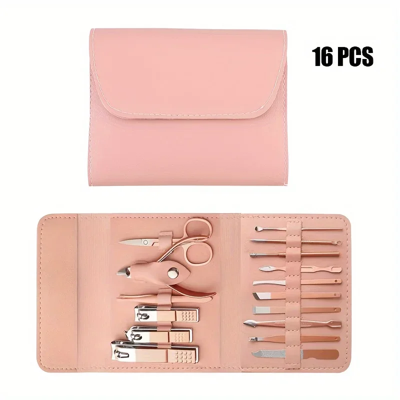 16-Piece Stainless Steel Manicure & Pedicure Set with Leather Travel Case - Image 3