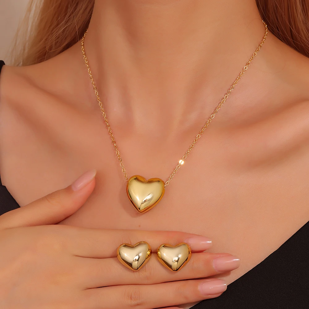 3pcs Heart-Shaped Jewelry Set Earrings Pendant Necklace Women Rhinestone Fashion Jewelry - Image 12