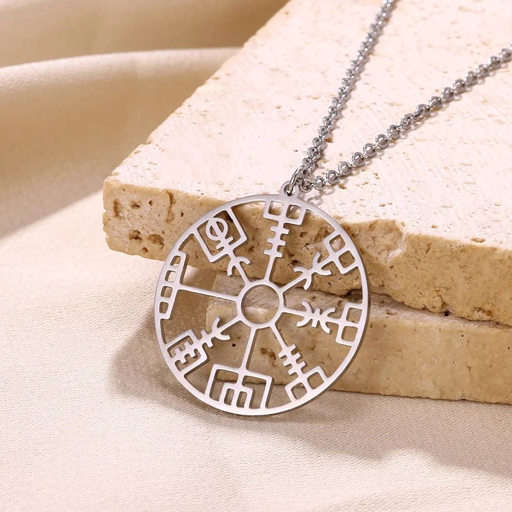 Men's Stainless Steel Viking Rune Compass Vegvisir Necklace Norse Protection Talisman - Image 2