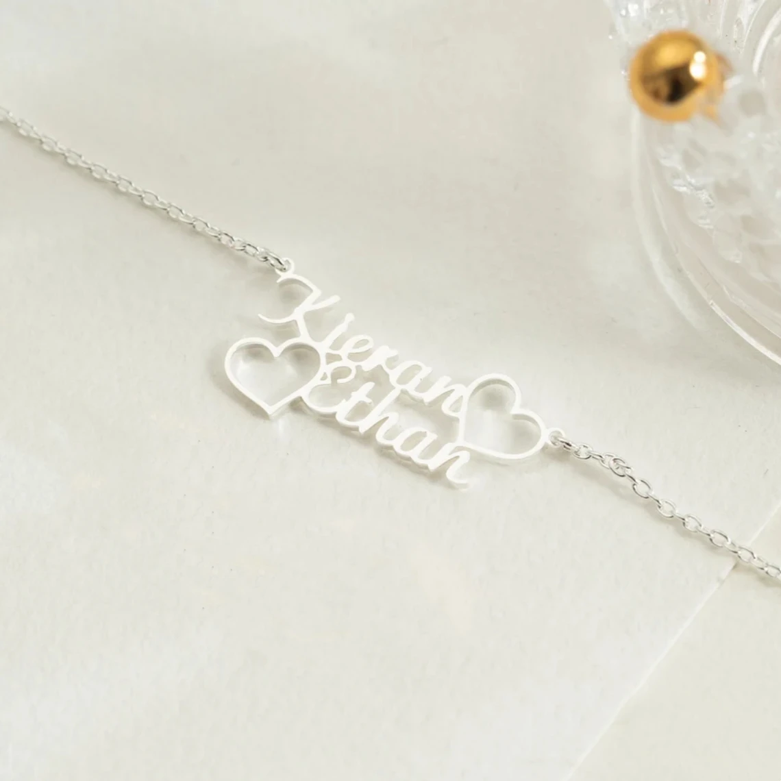 Personalized Gold Heart Name Necklace – Stainless Steel Double Pendant for Couples - Image 5