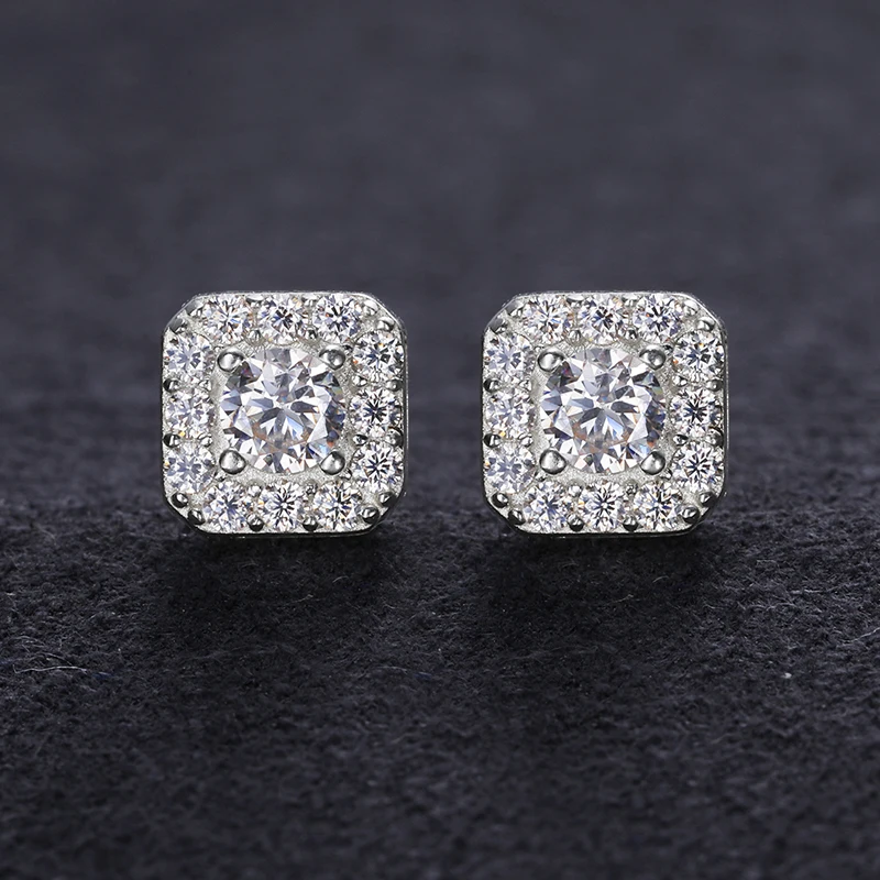 D VVS1 Moissanite Square Stud Earrings – 925 Sterling Silver - Image 2
