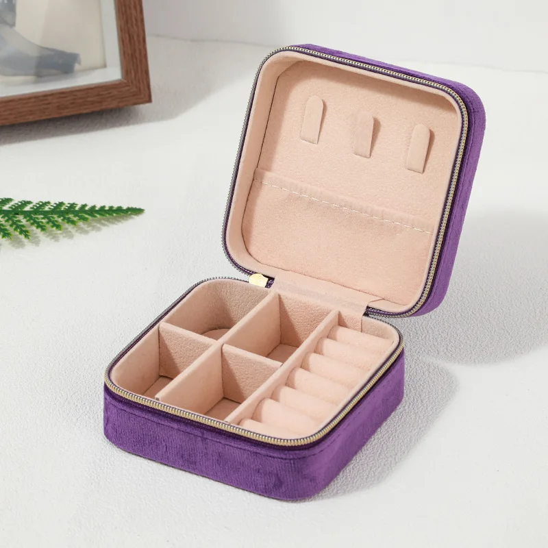 Velvet Jewelry Box Women Necklace Ring Earrings Organizer Travel Portable Zipper Storage Case - Image 7