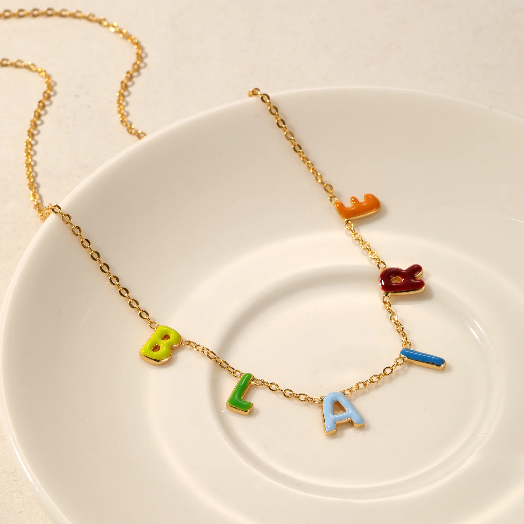 Custom Bubble Letter Pendant Necklace – Personalized Dopamine Jewelry
