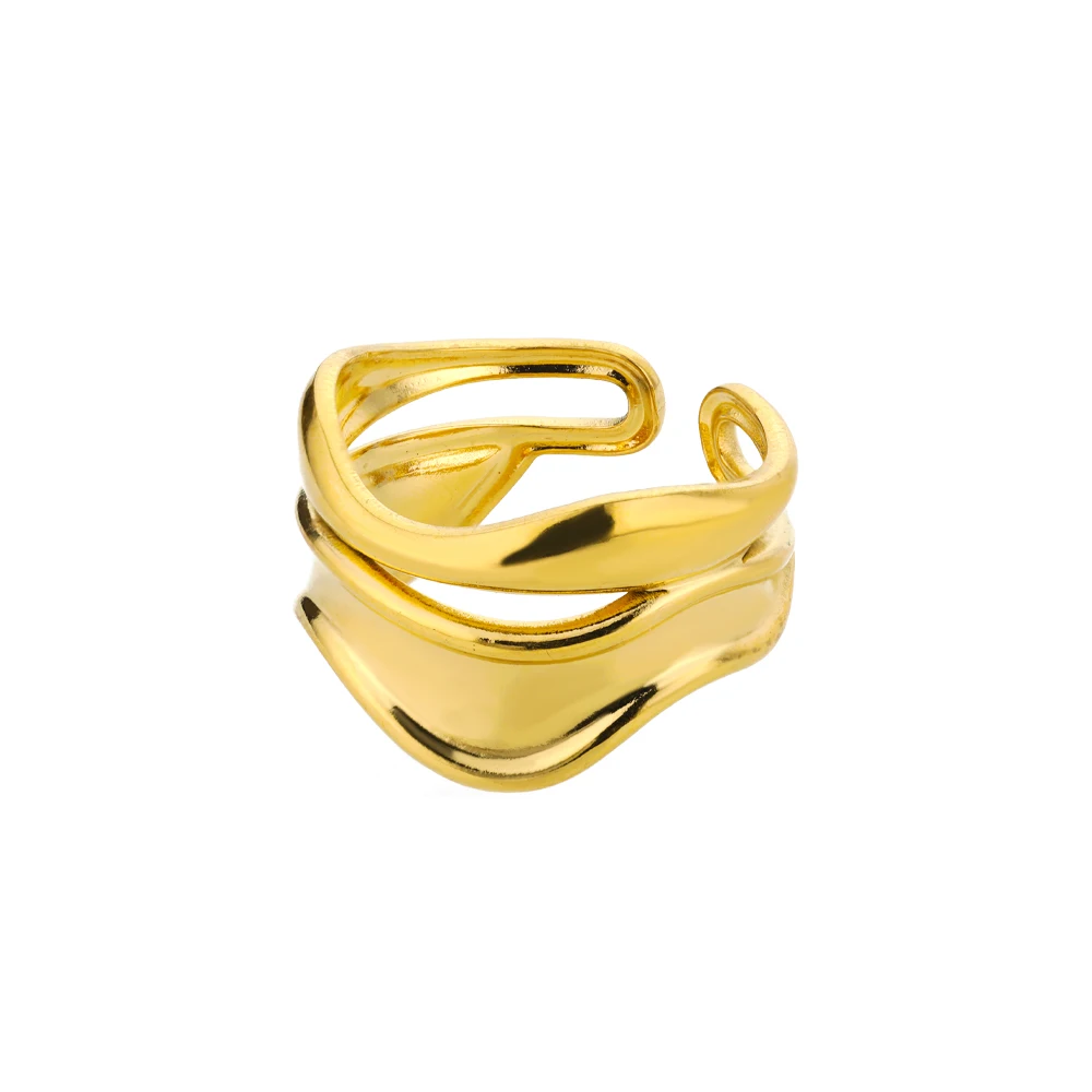 Stainless Steel Gold Vintage Evil Eye Hollow Adjustable Ring for Women - Image 34