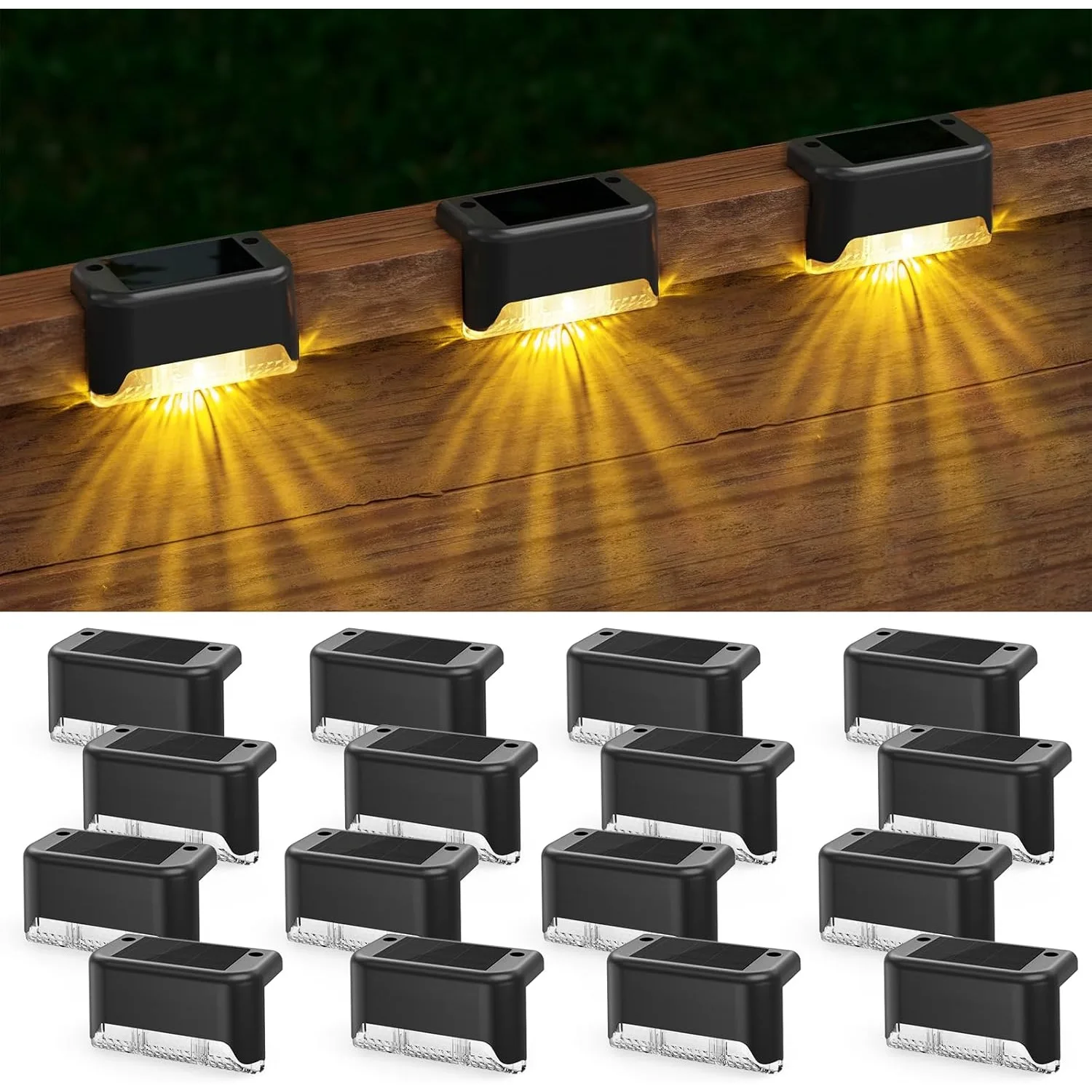 16-Pack Solar Deck Lights – Warm White LED for Stairs, Fence, Patio & Pathways - Image 7